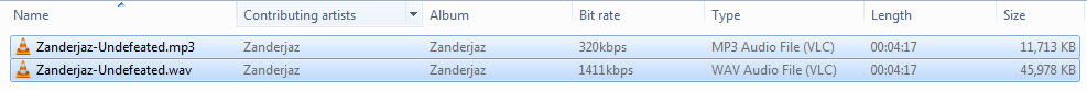 File size difference between mp3 and wav files.