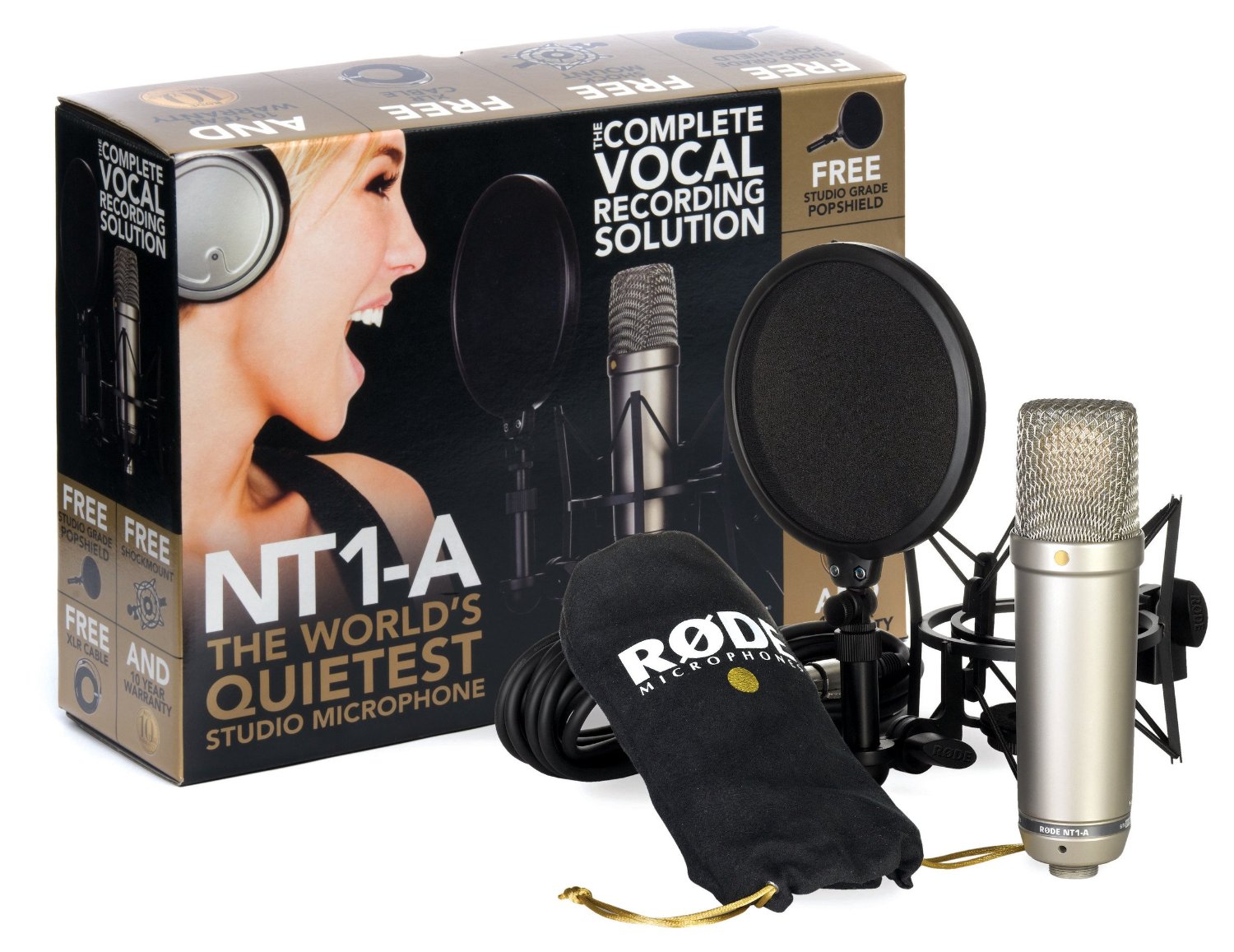 Rode NT2-A Cardioid Condenser Microphone Studio Bundle w/AxcessAbles Stereo Headphones and Microphone Stand